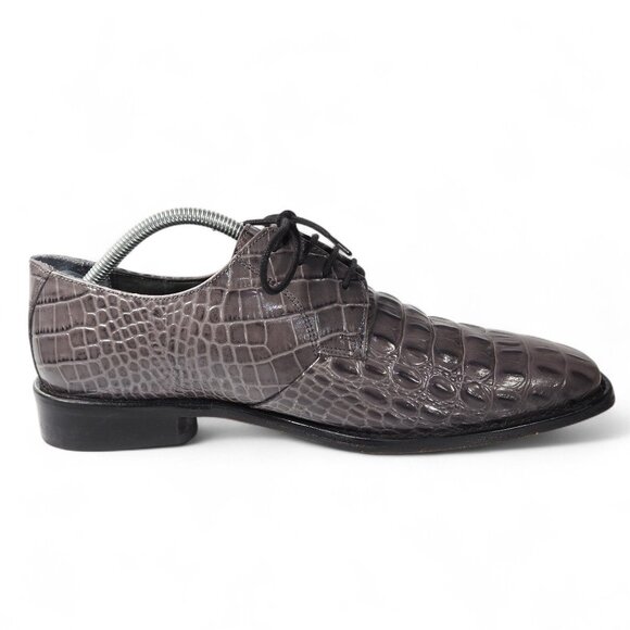 Stacy Adams Merrick Embossed Crocodile Leather Square Toe Oxfords Grey Men's 9W - Picture 7 of 11